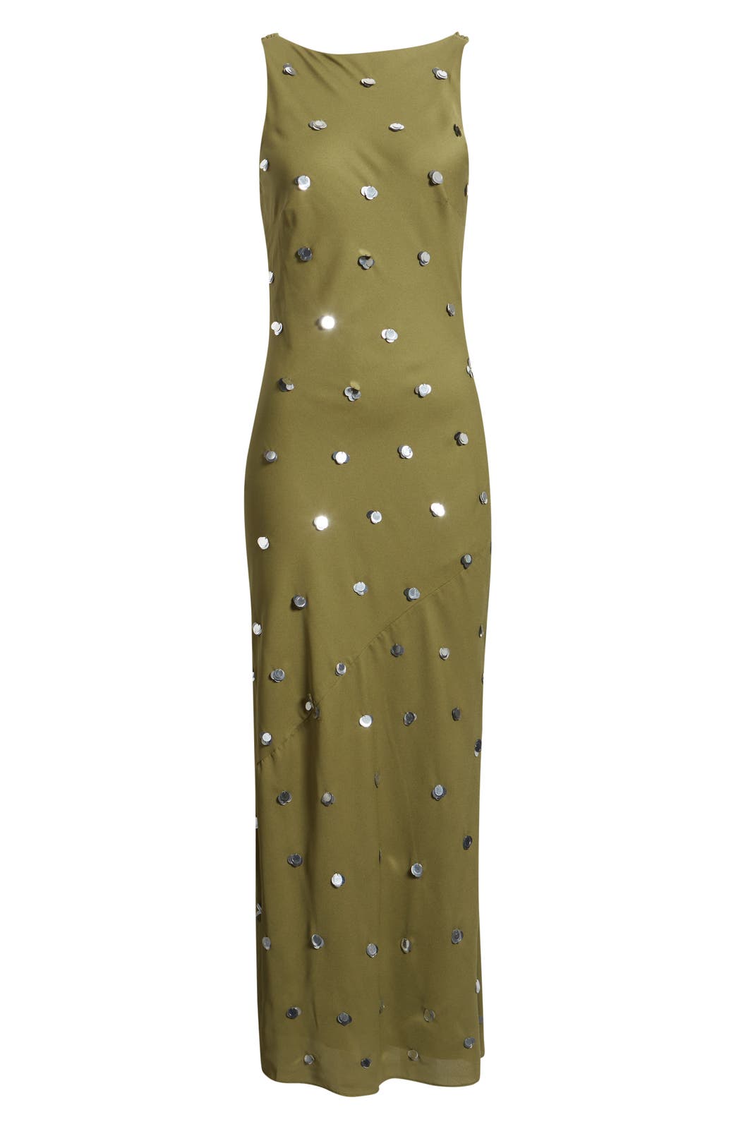 Nina Sequin Cowl Back Maxi Dress - Olive