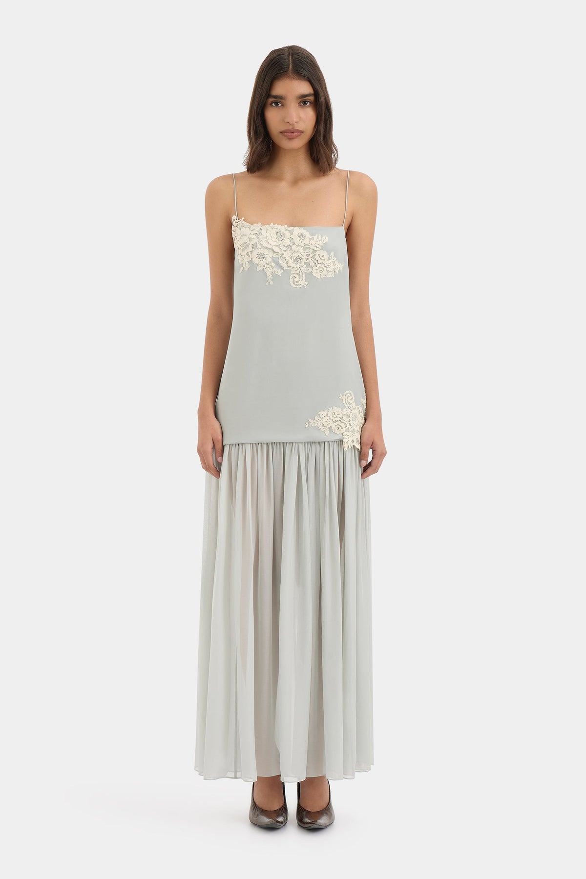 Noelle Lace Drop Waist Maxi Dress - Powder Blue
