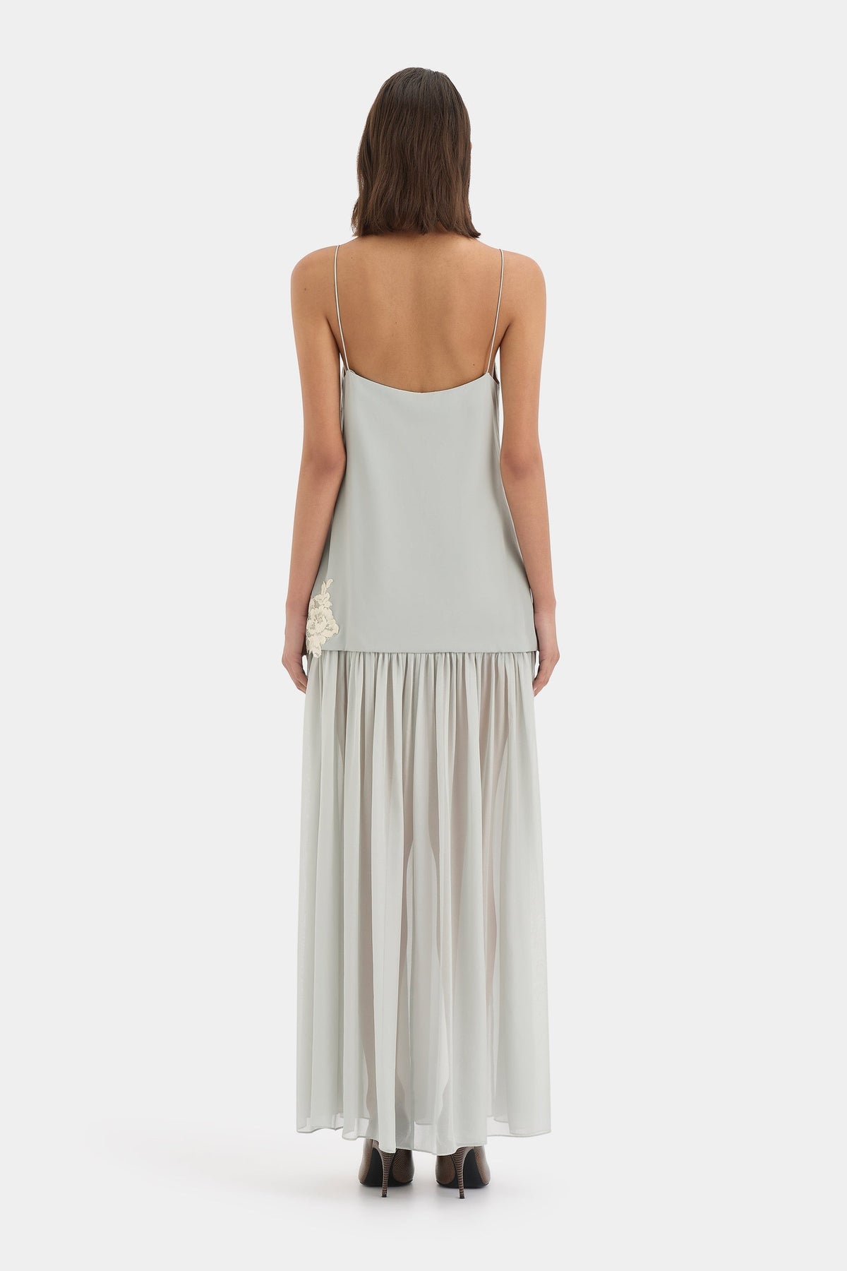 Noelle Lace Drop Waist Maxi Dress - Powder Blue