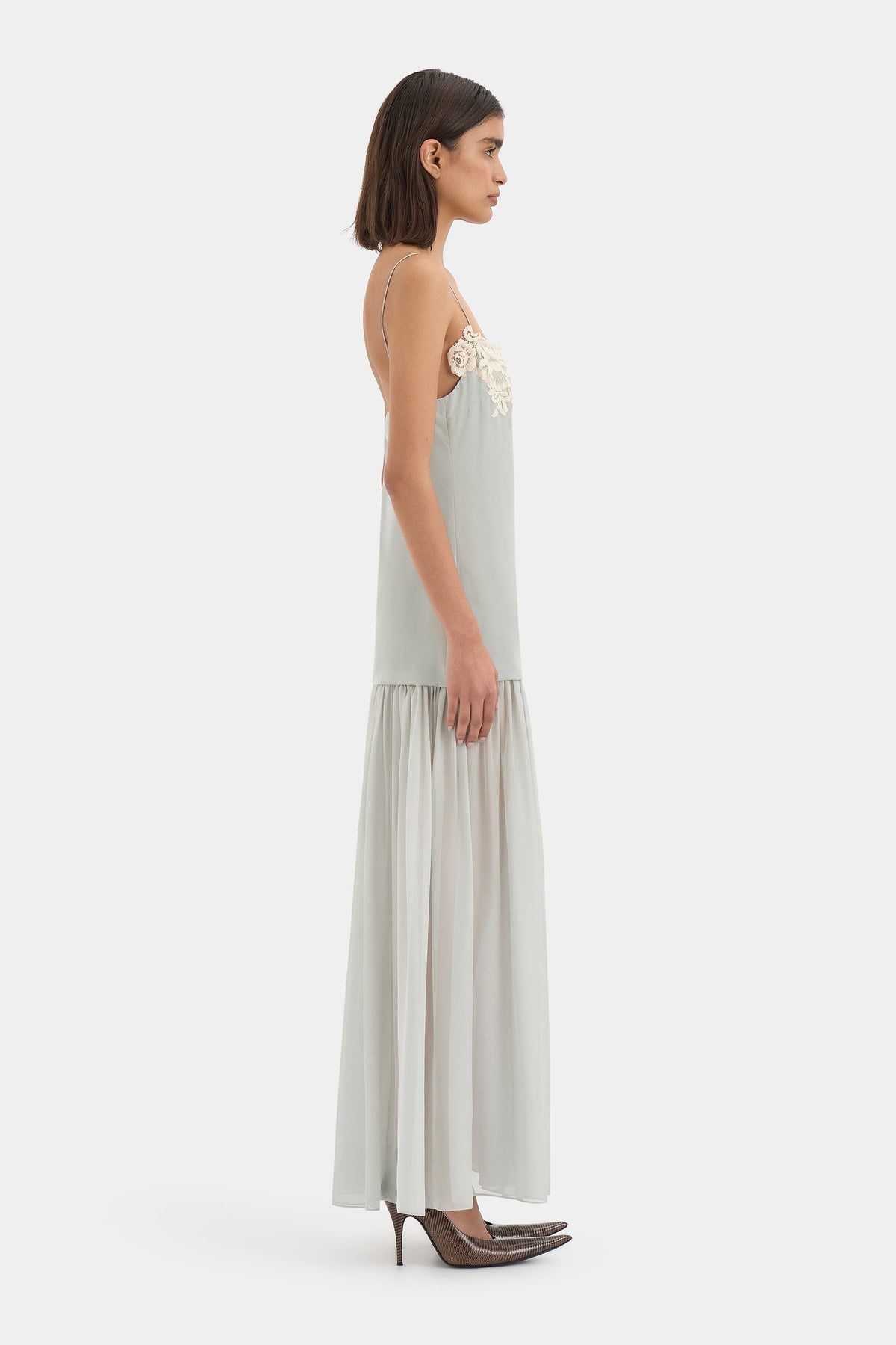 Noelle Lace Drop Waist Maxi Dress - Powder Blue