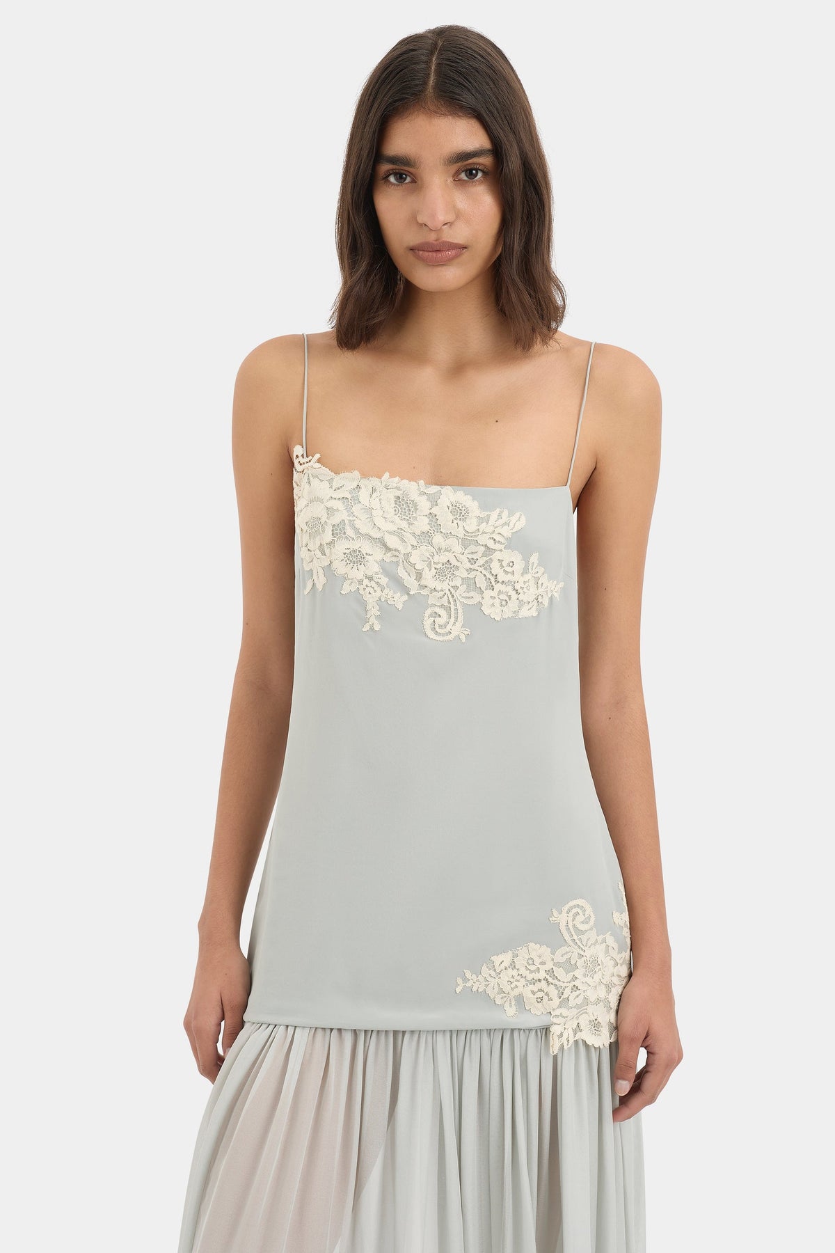 Noelle Lace Drop Waist Maxi Dress - Powder Blue