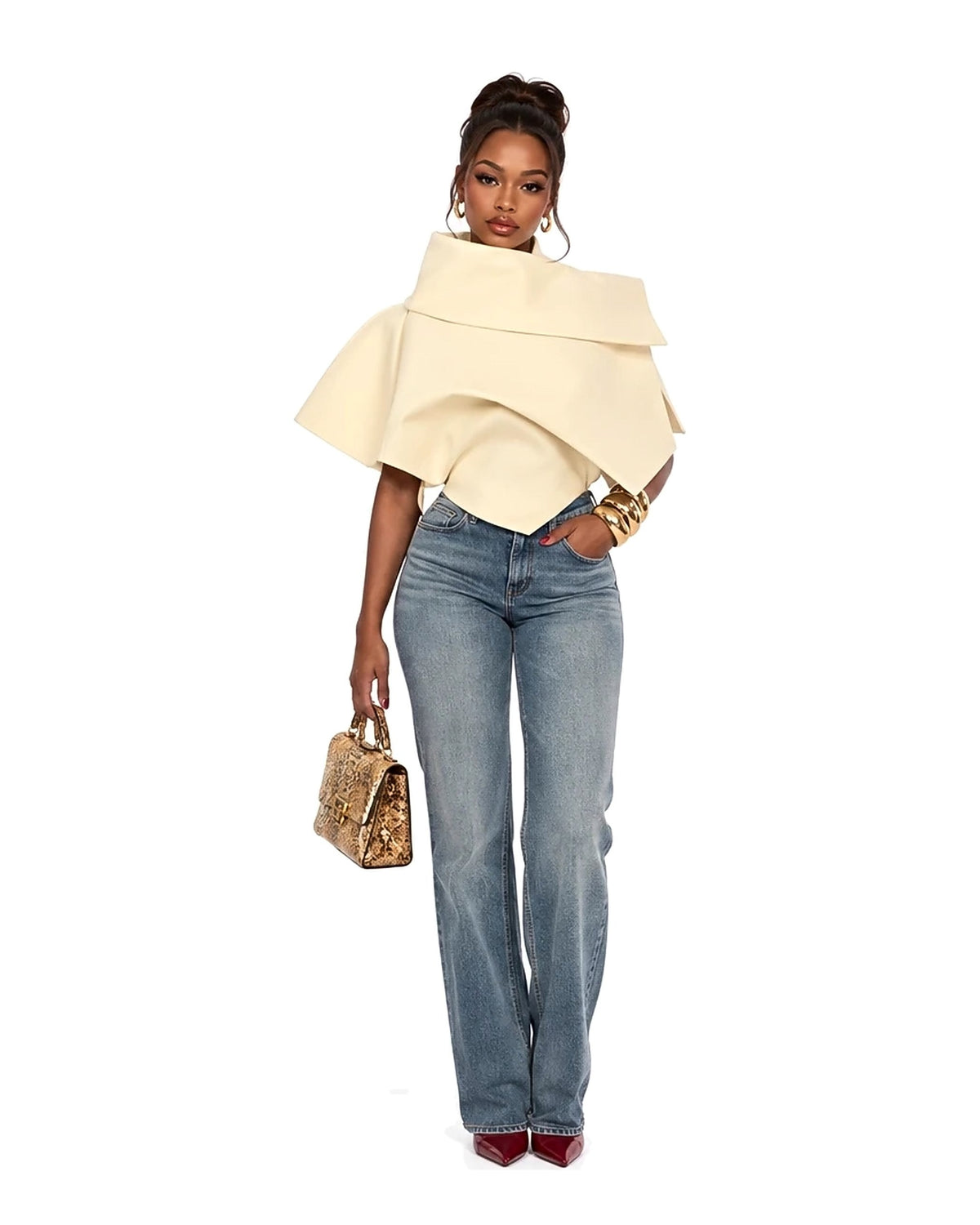Odile Sculpted Funnel Collar Cape Top