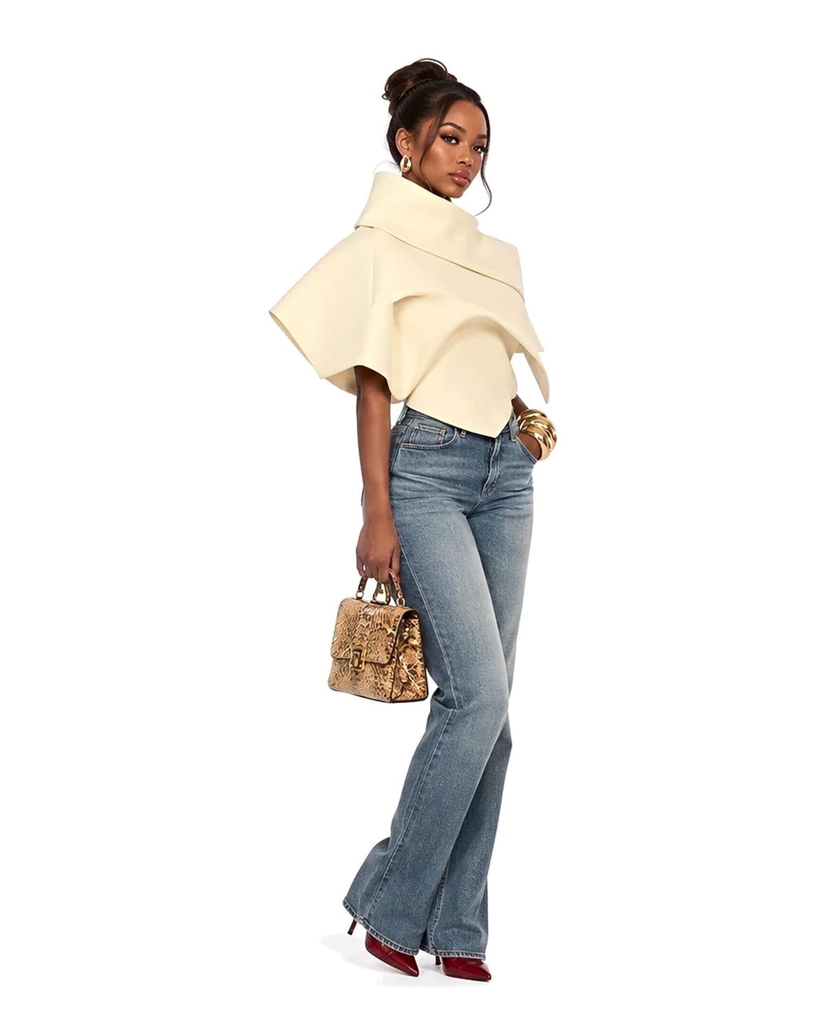 Odile Sculpted Funnel Collar Cape Top