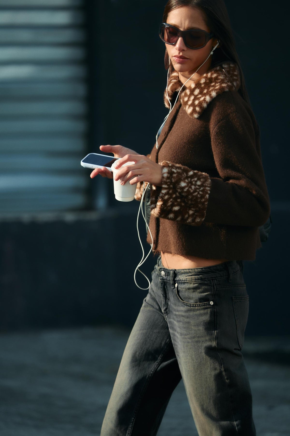 Romy Faux Fur Trim Knit Cardigan - Brown