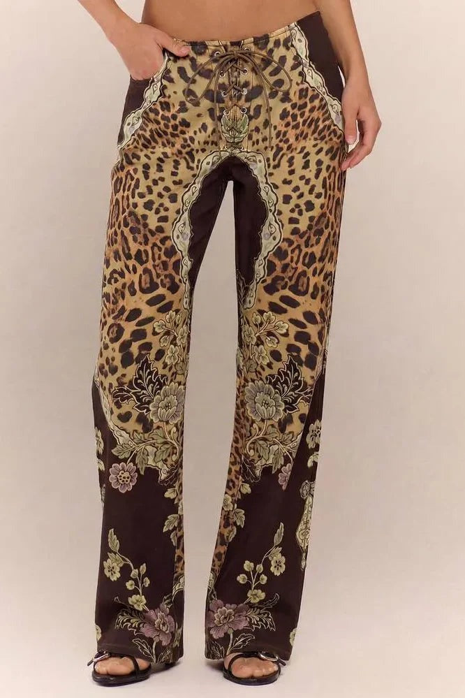 Savannah Leopard Lace-Up Pants - Leopard