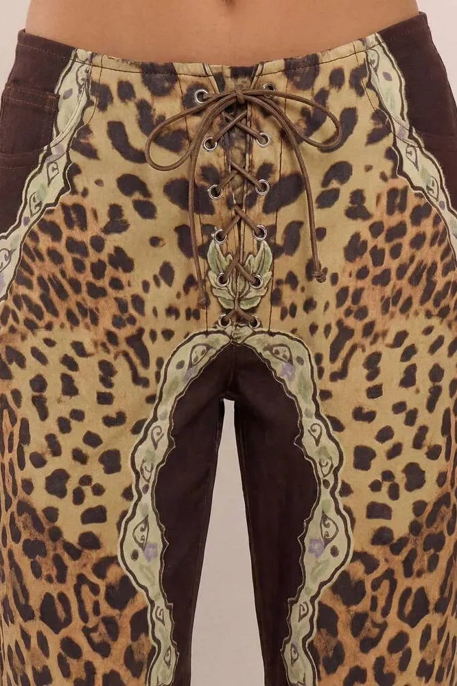 Savannah Leopard Lace-Up Pants - Leopard