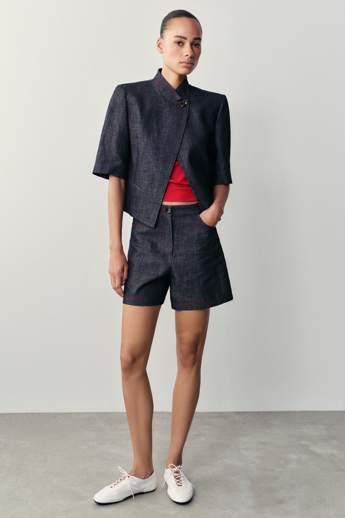 Selena Linen Blend Cropped Jacket - Indigo