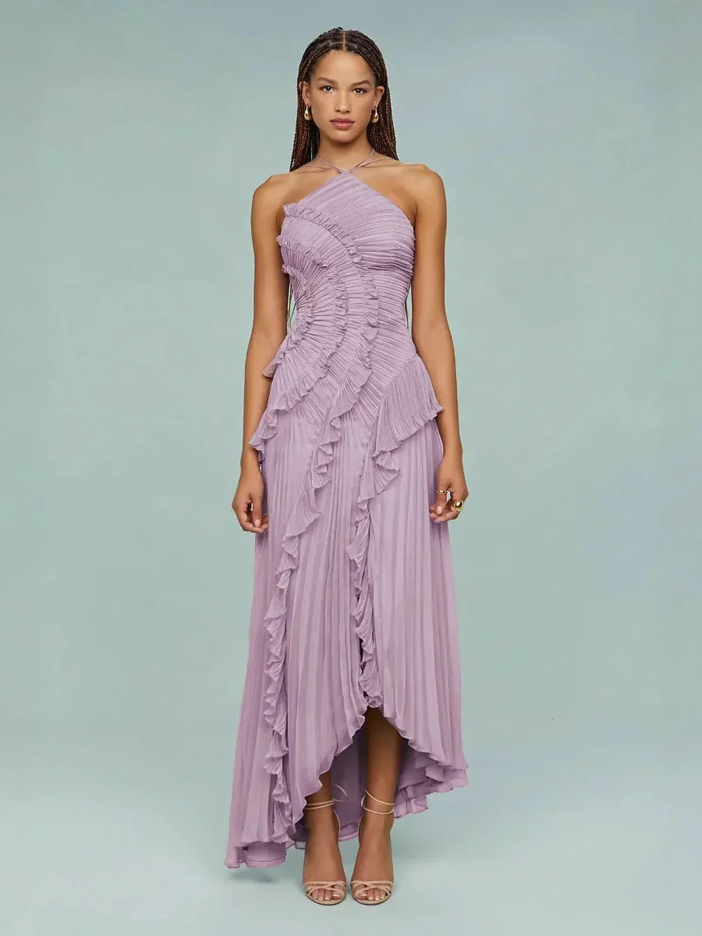 Aria Ruffle Halter Gown