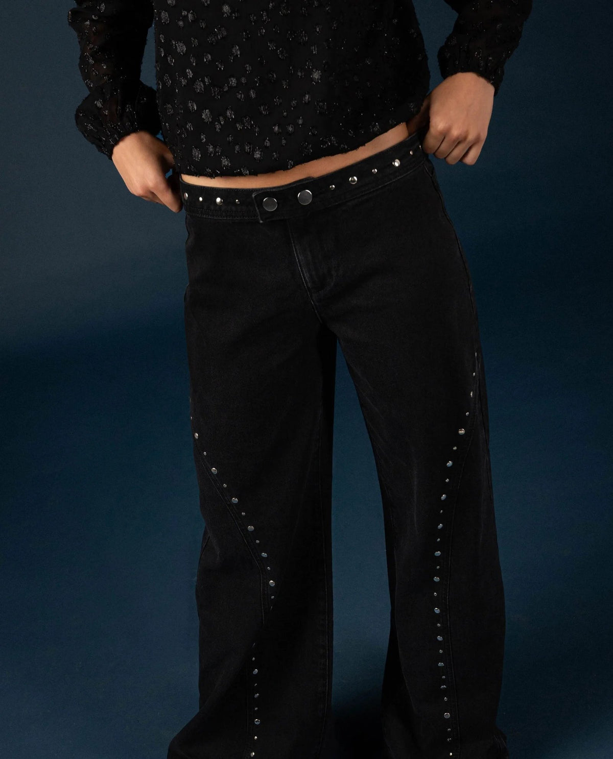 Stella Studded Wide Leg Jeans - Black