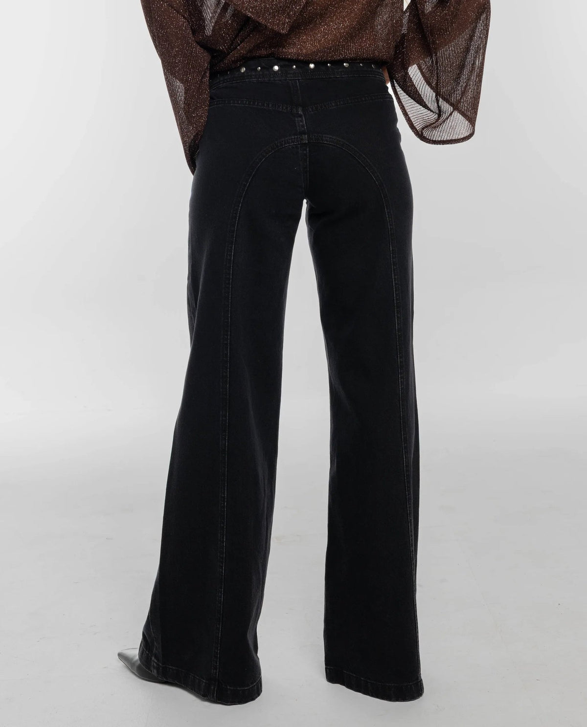 Stella Studded Wide Leg Jeans - Black