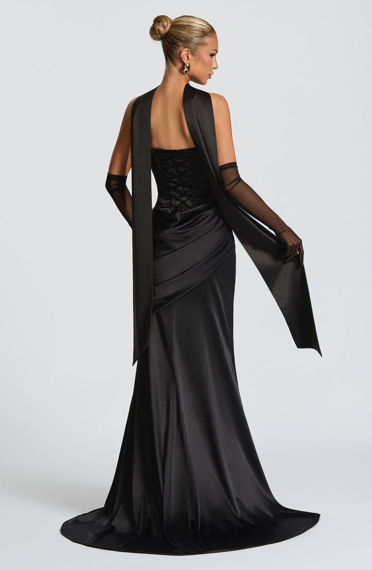 Valentina Satin Corset Maxi Dress - Black - 2