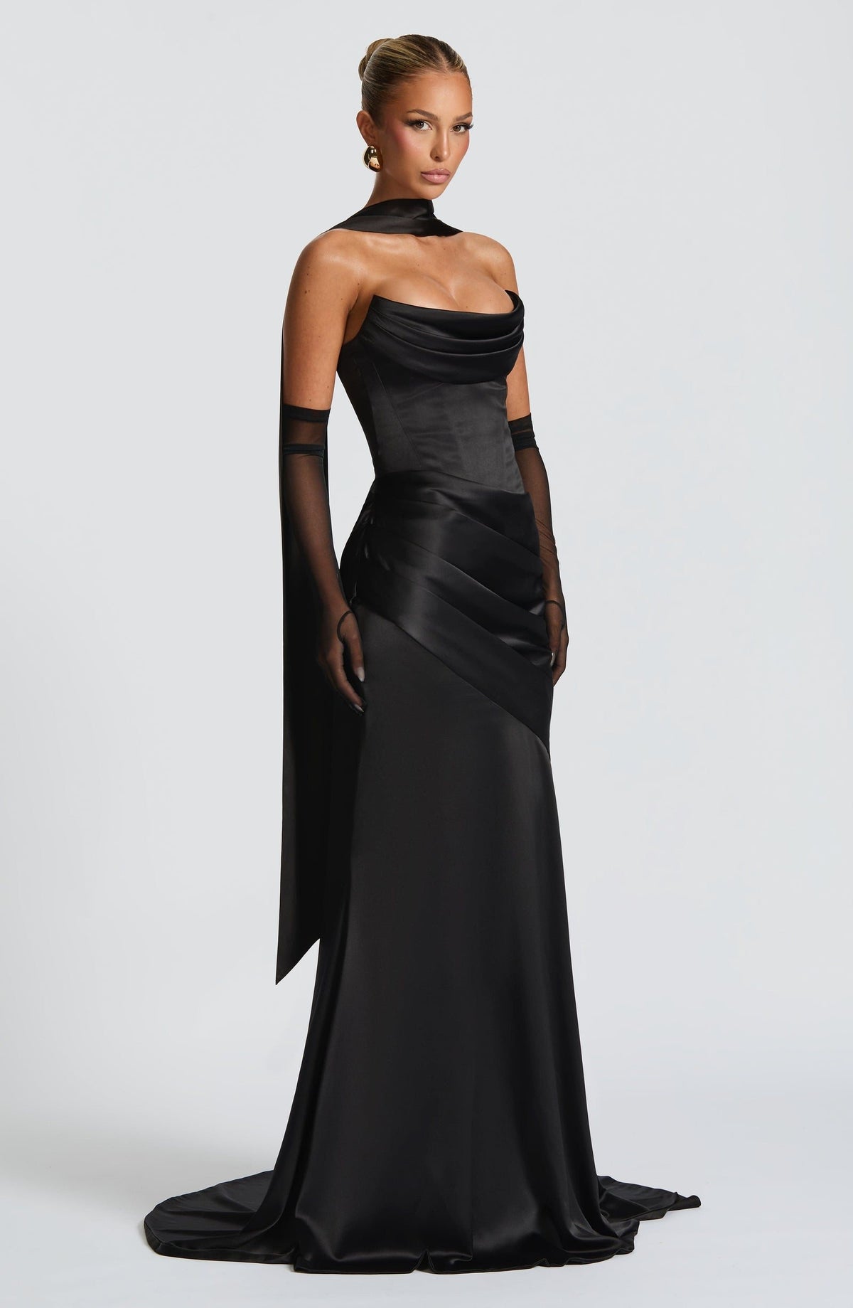 Valentina Satin Corset Maxi Dress - Black - 3