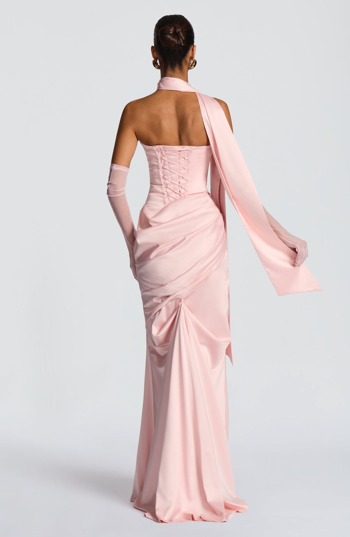 Valentina Satin Corset Maxi Dress - Blush - 2
