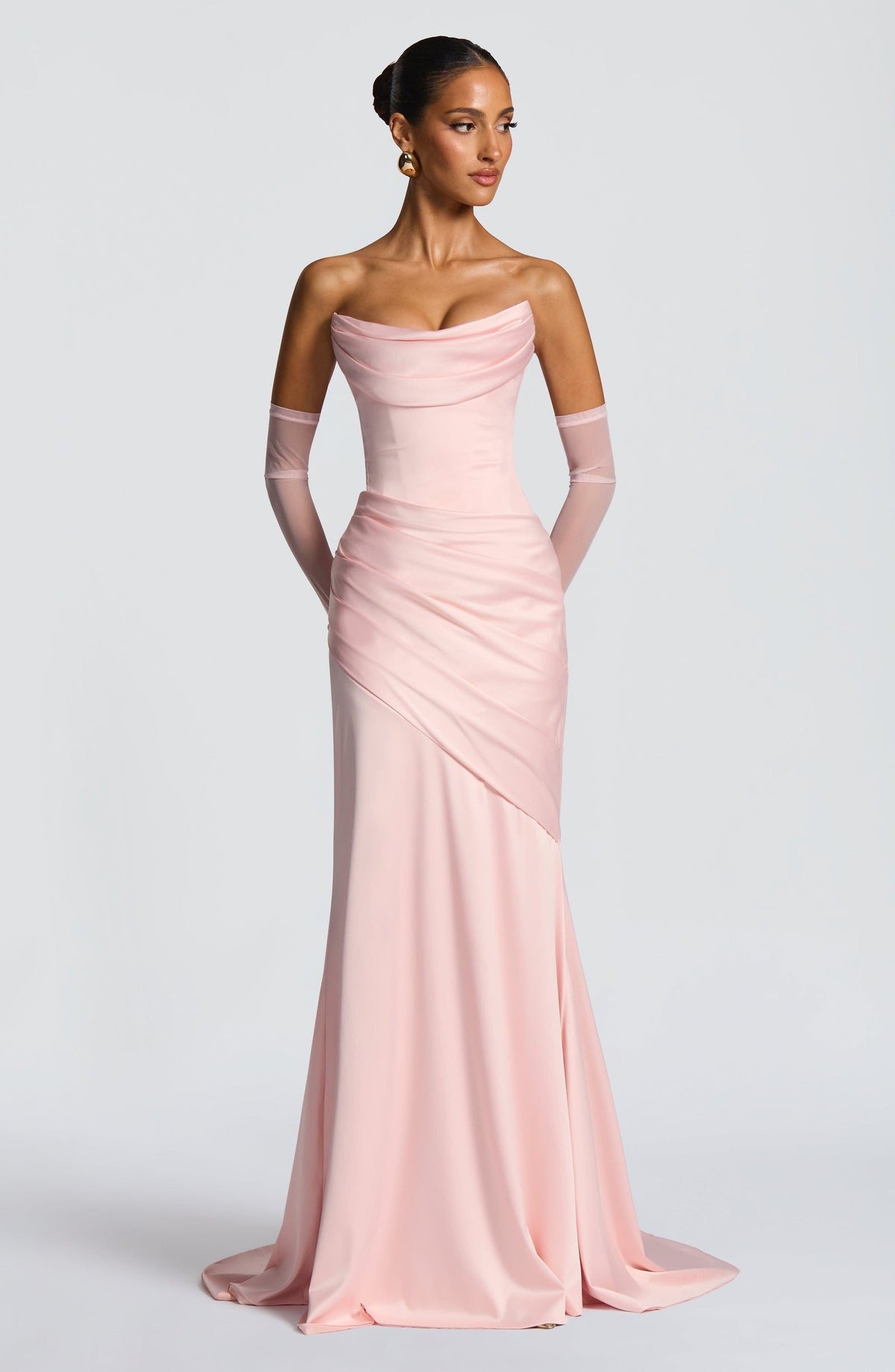 Valentina Satin Corset Maxi Dress - Blush - 4