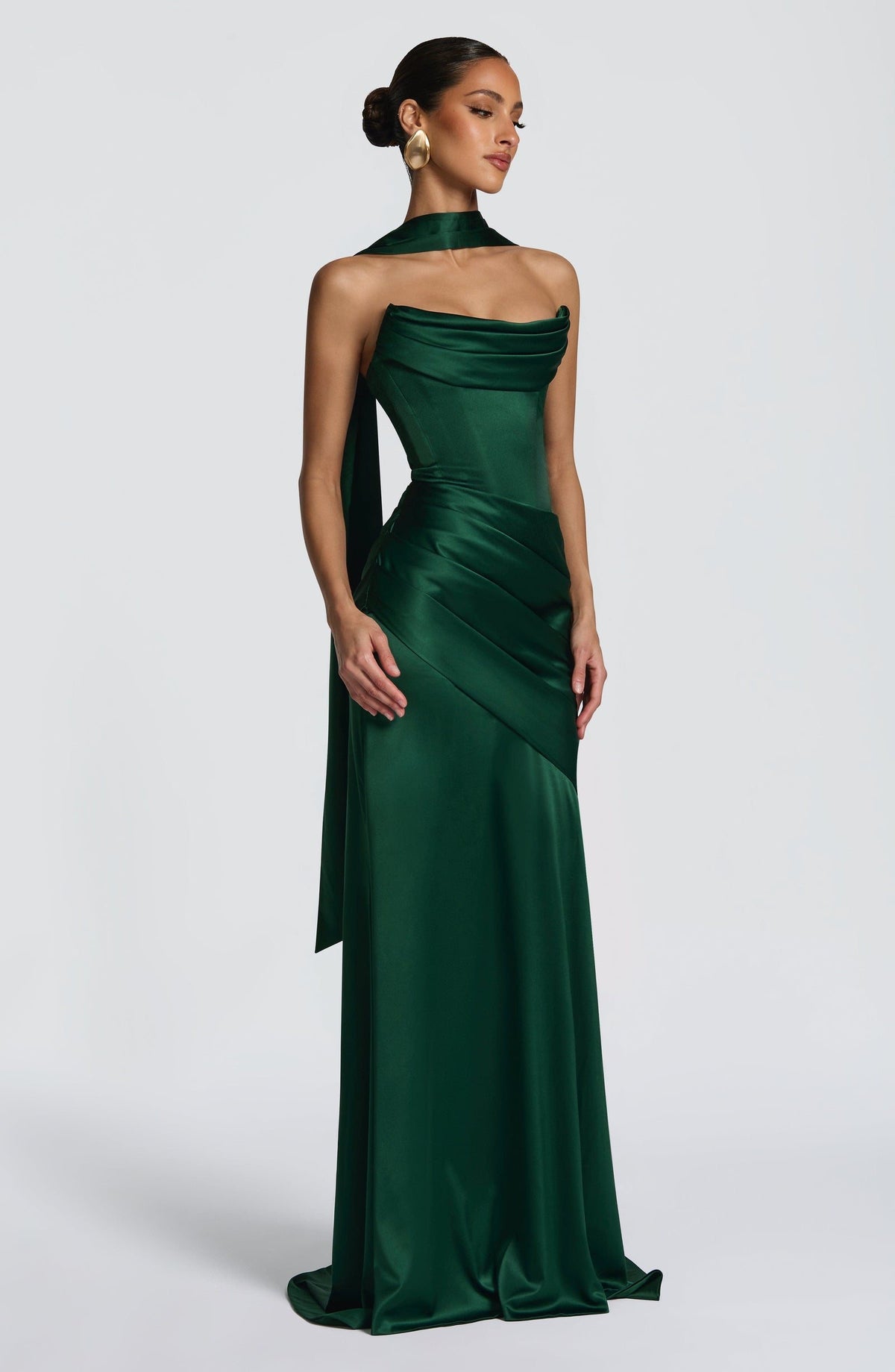 Valentina Satin Corset Maxi Dress - Emerald - 3