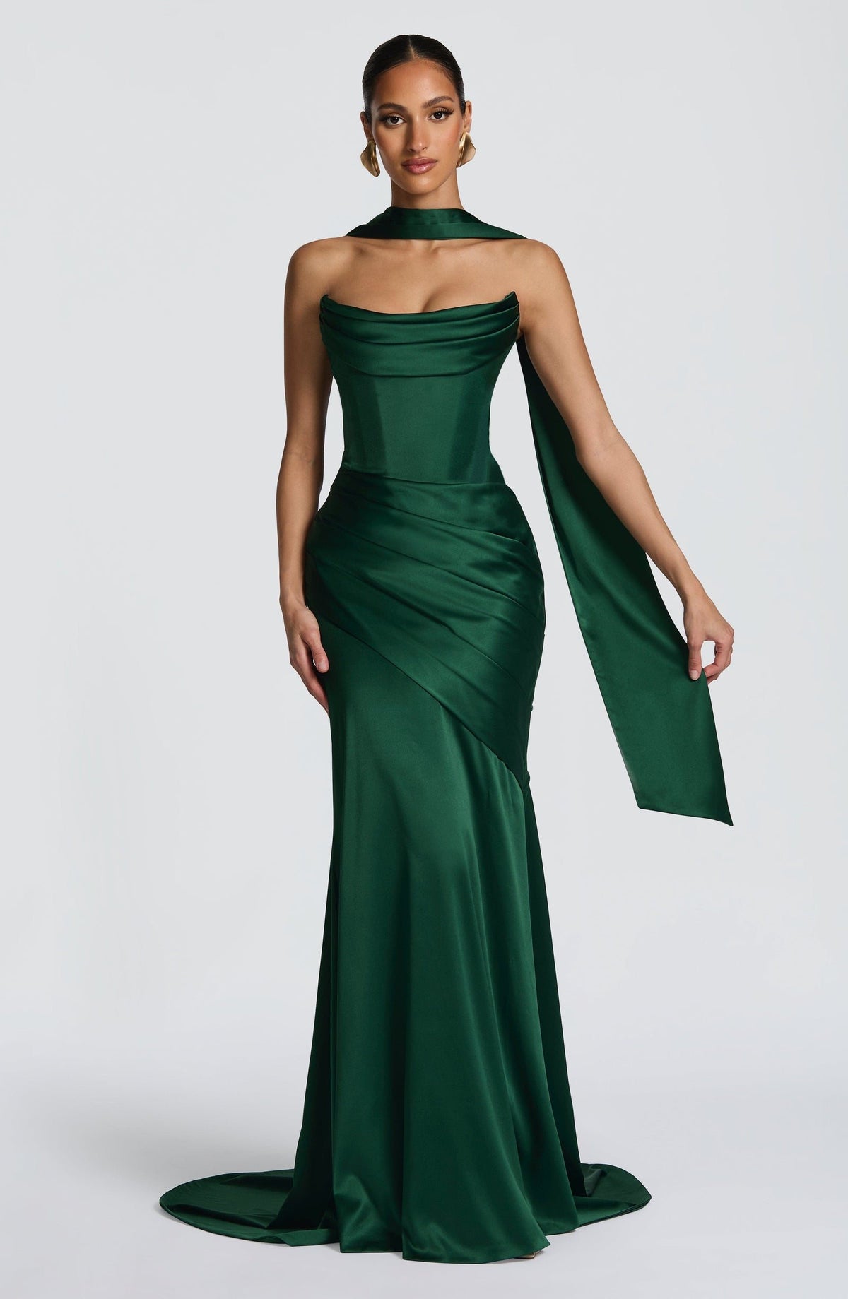 Valentina Satin Corset Maxi Dress - Emerald - 4