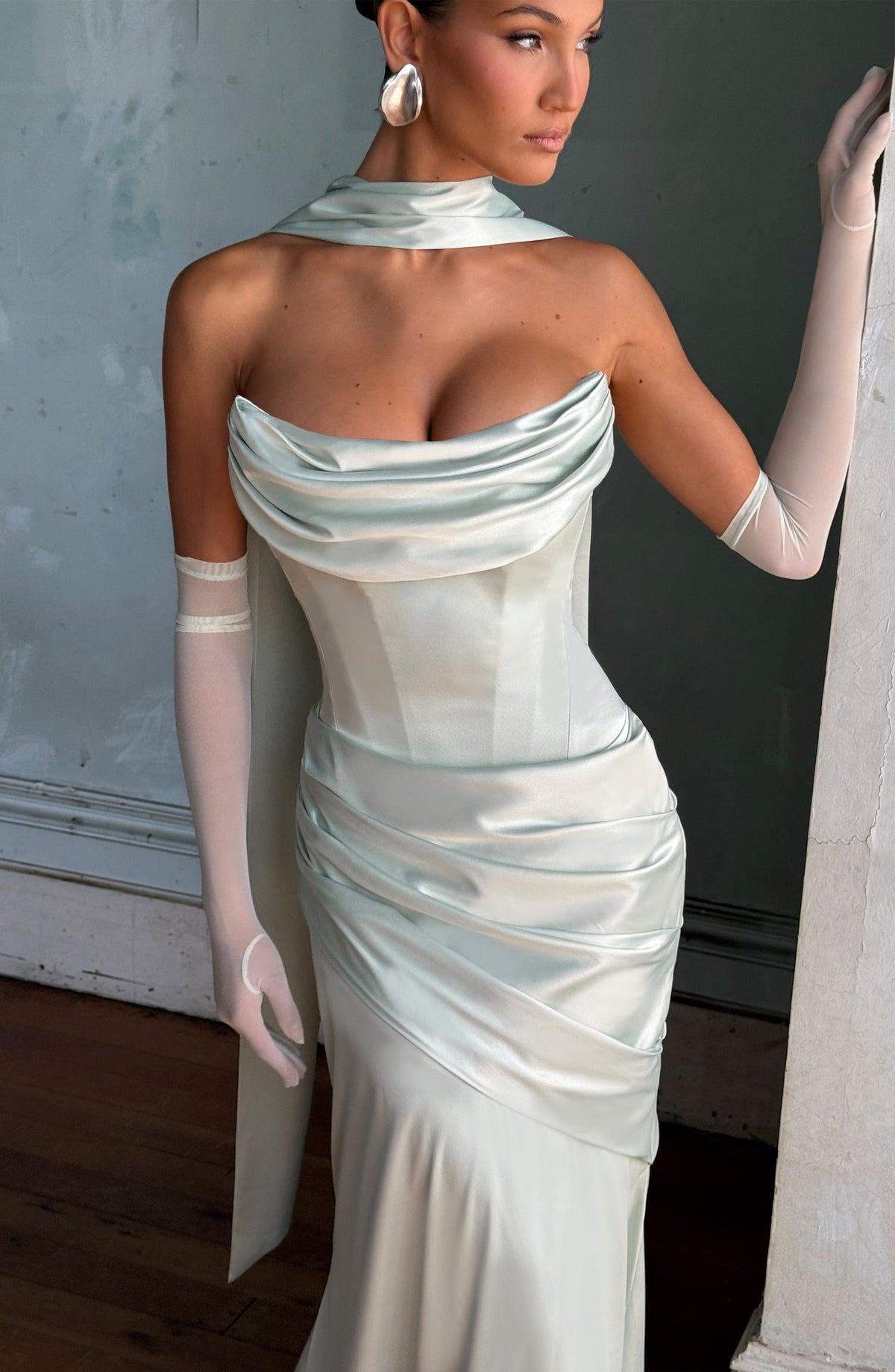 Valentina Satin Corset Maxi Dress - Mint Green - 3