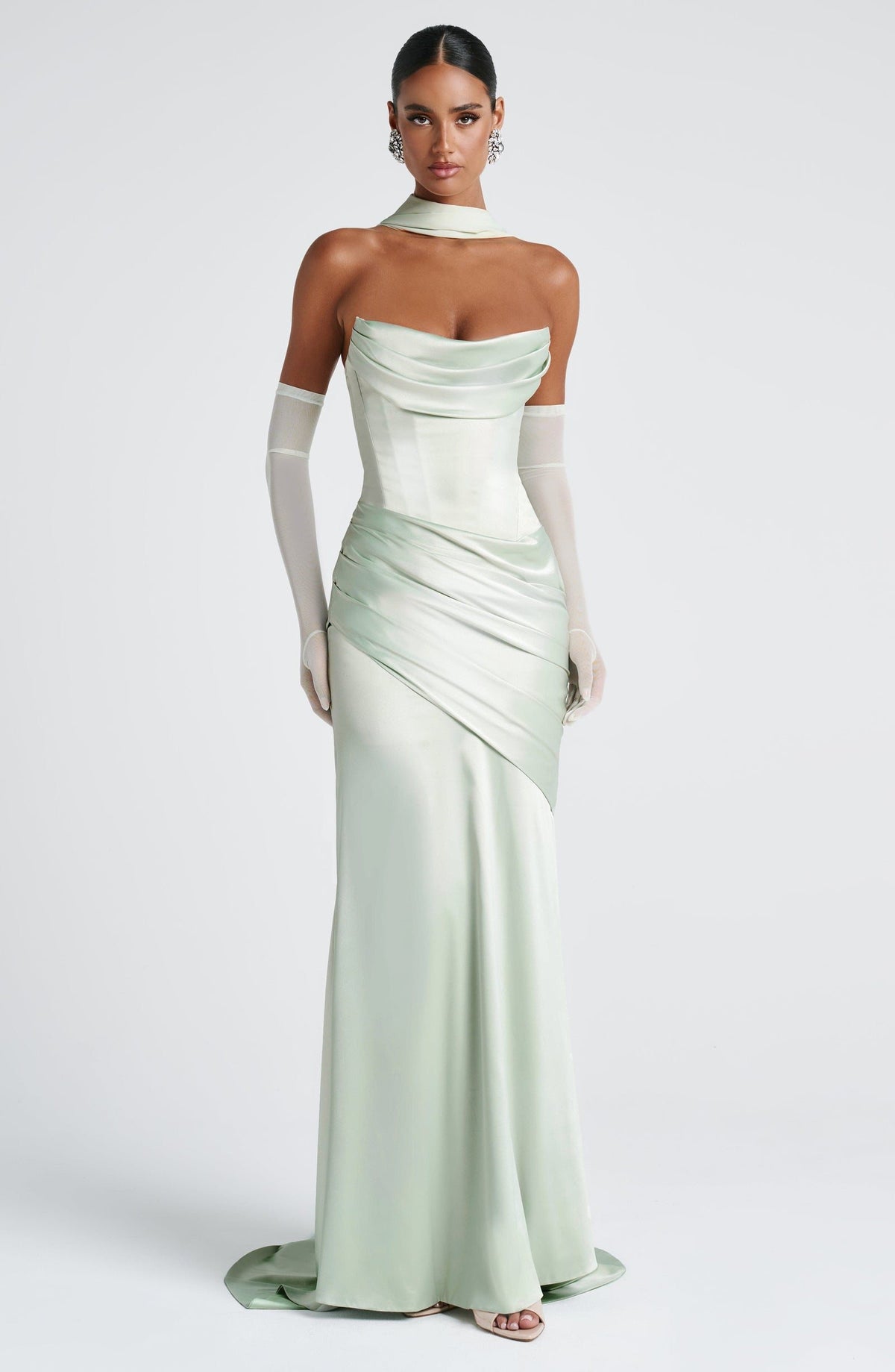 Valentina Satin Corset Maxi Dress - Mint Green - 4