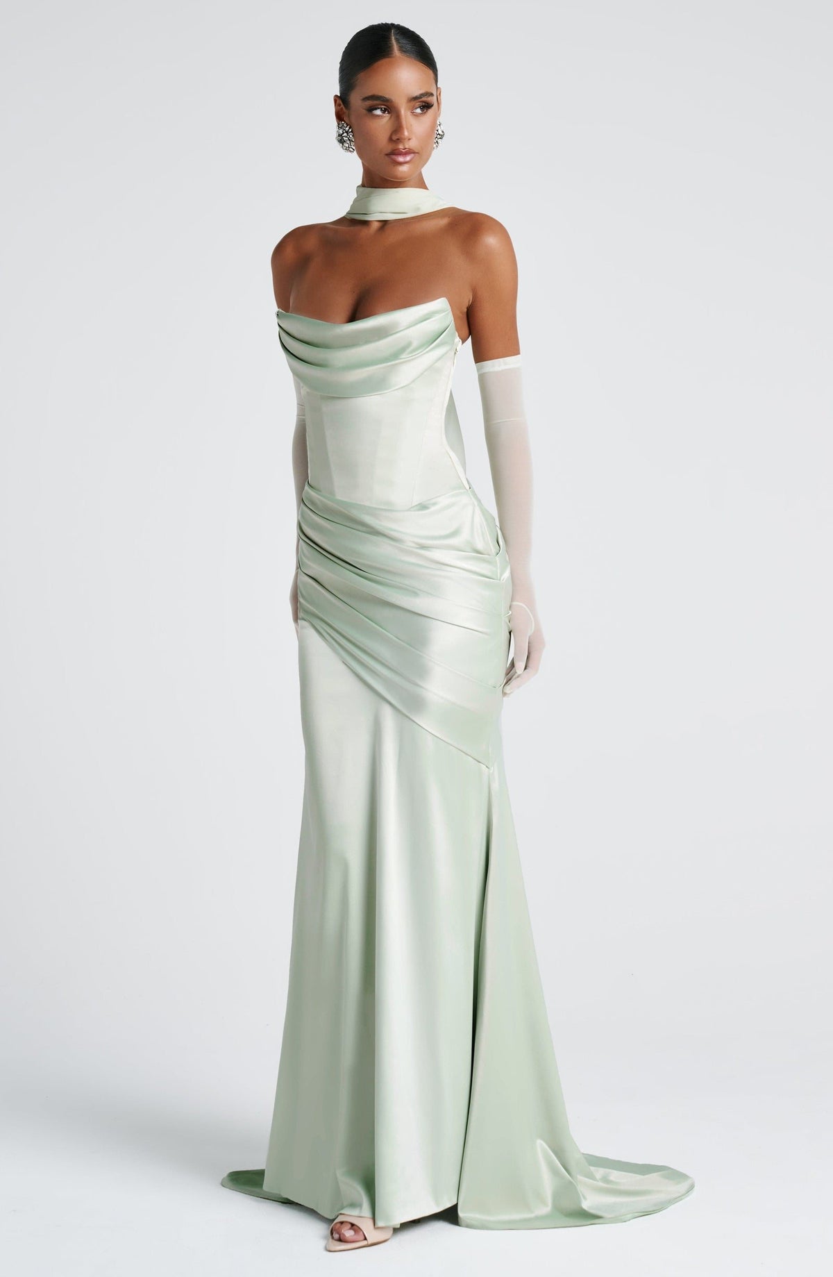 Valentina Satin Corset Maxi Dress - Mint Green - 5