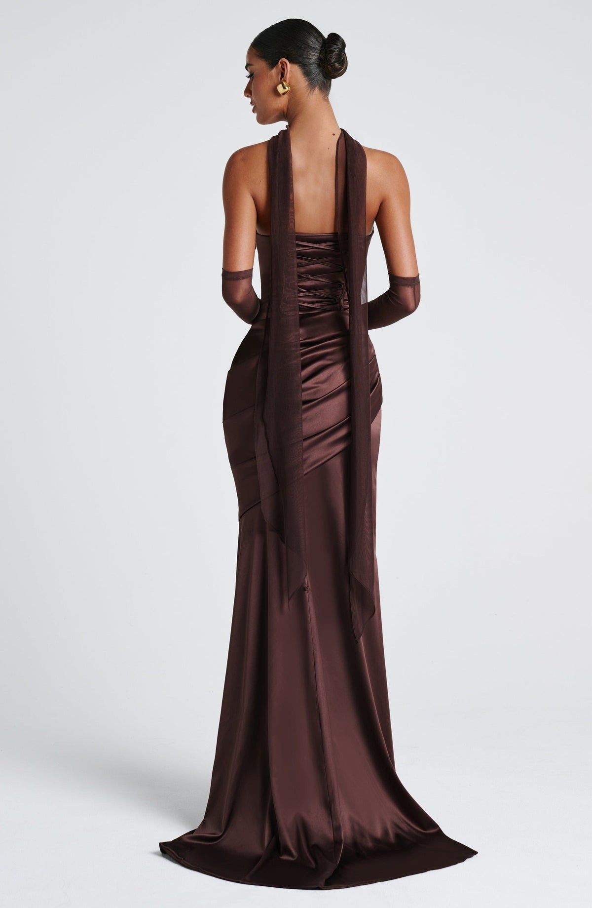 Valentina Satin Corset Maxi Dress - Plum Brown - 4