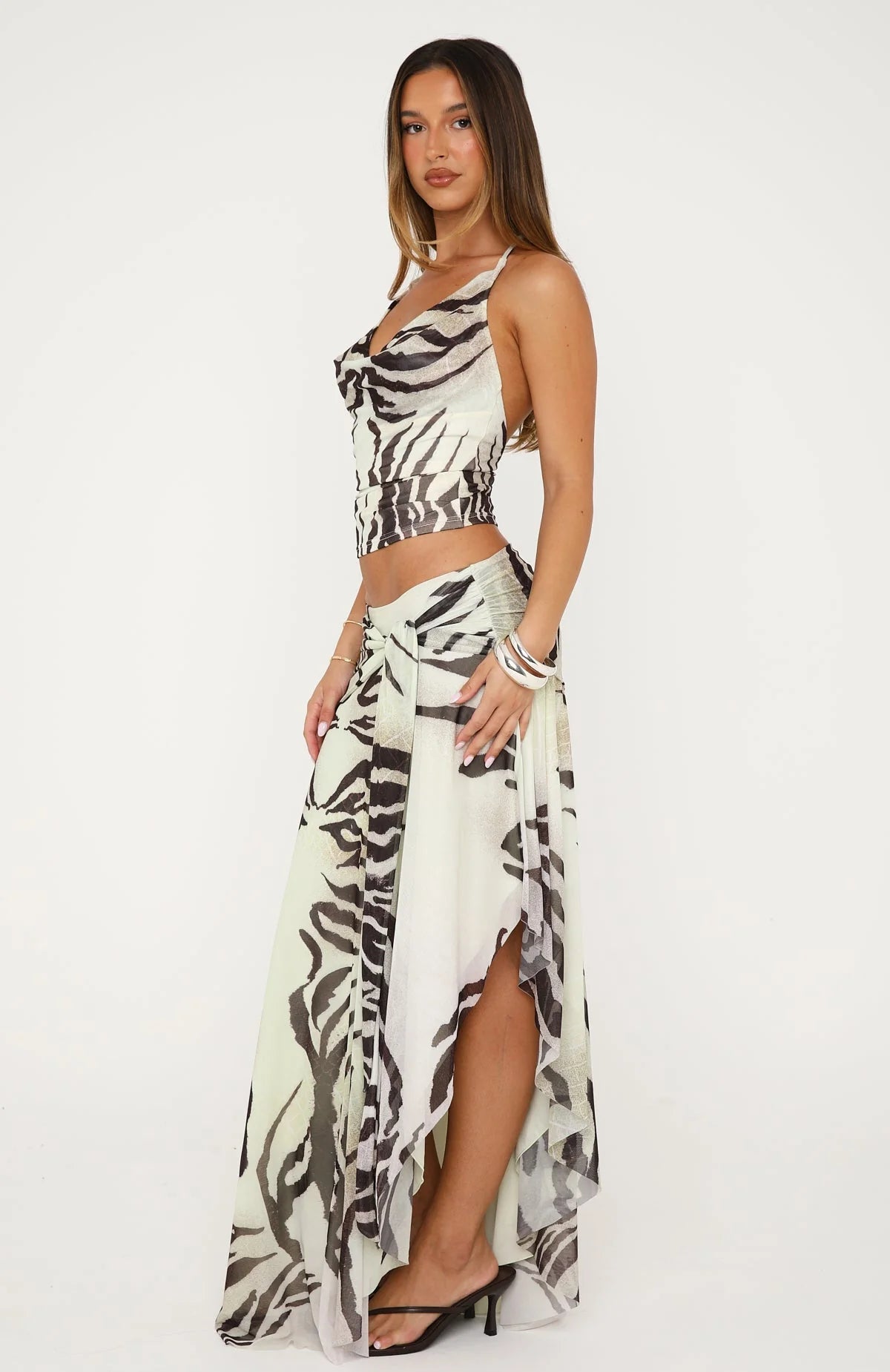 Zebra Cowl Top & Wrap Maxi Skirt Set