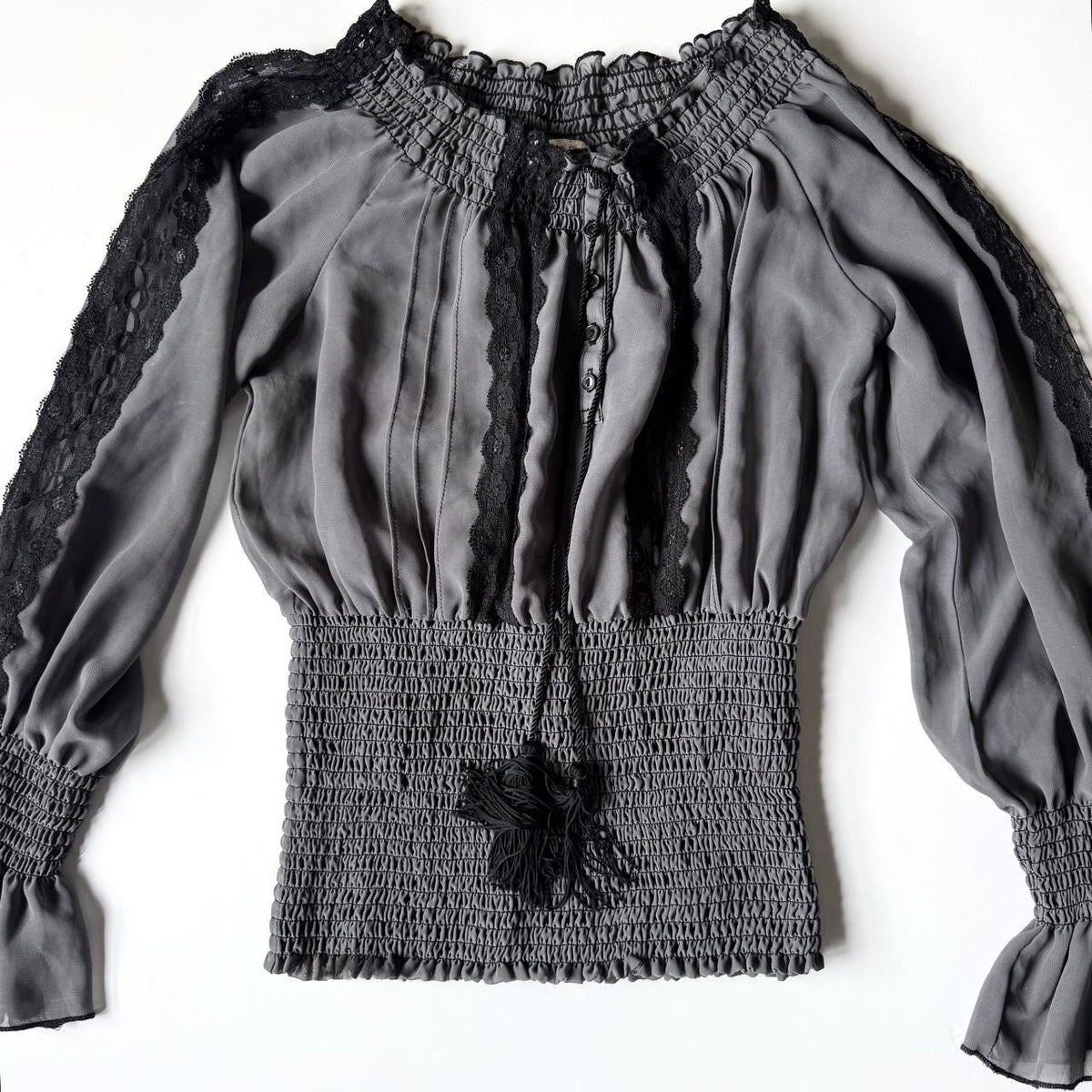 Wren Lace Trim Smocked Corset Blouse
