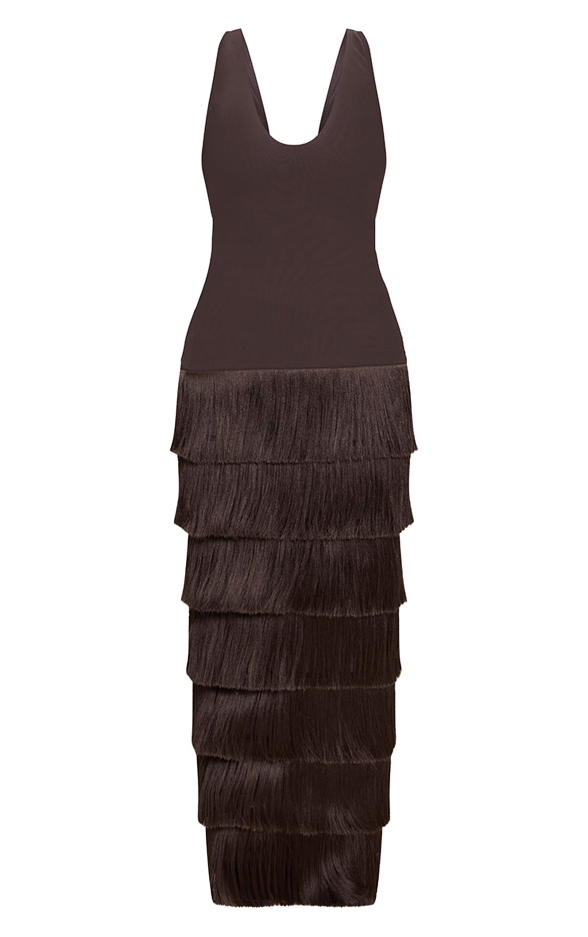 Zaria Mesh Fringe Maxi Dress - Dark Chocolate